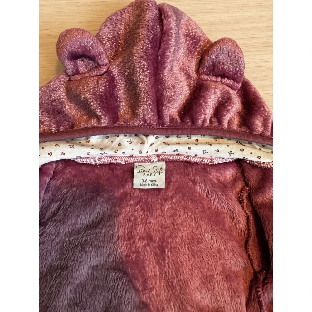 Rene Rofe Baby 3-6M Plush Bear Hoodie 2 Piece Set Mauve Berry Outfit